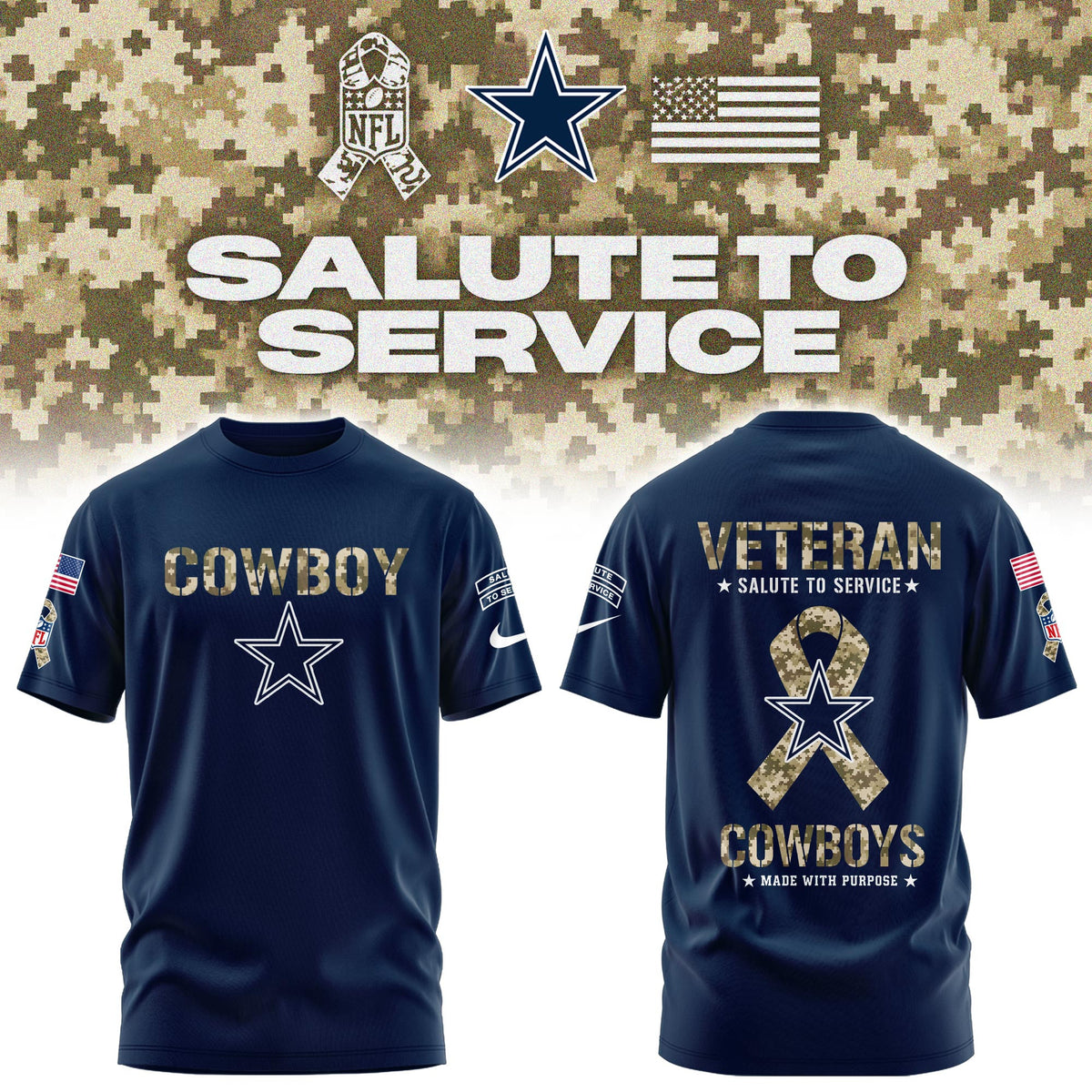 Dallas Cowboys MerchSalute To Service Made With Purpose Shirt Gifts For Cowboys Nation - Foxy23shop