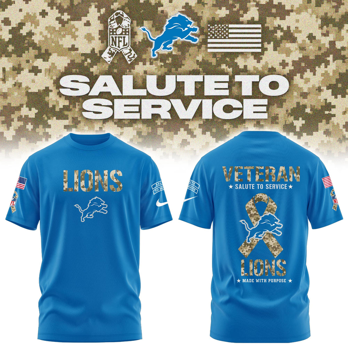 Detroit Lions Merch Salute To Service Made With Purpose T-Shirt Gifts For One Pride - Foxy23shop