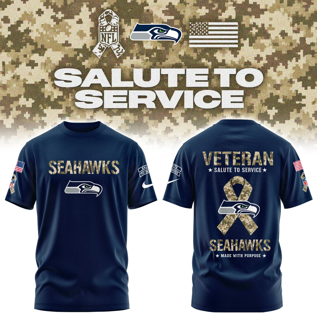 Seattle Seahawks Merch Salute To Service Made With Purpose Shirt Gifts For The 12s - Foxy23shop