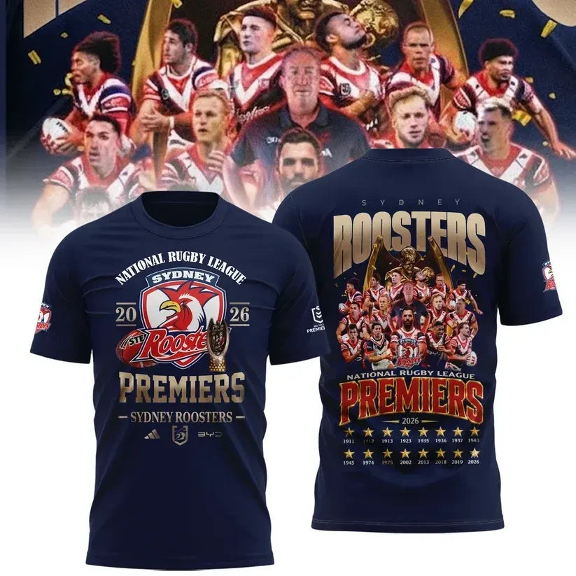 Sydney Roosters NRL Premiers 2026 Signed T-Shirt Sydney Roosters Merch Fan Gears - Foxy23shop