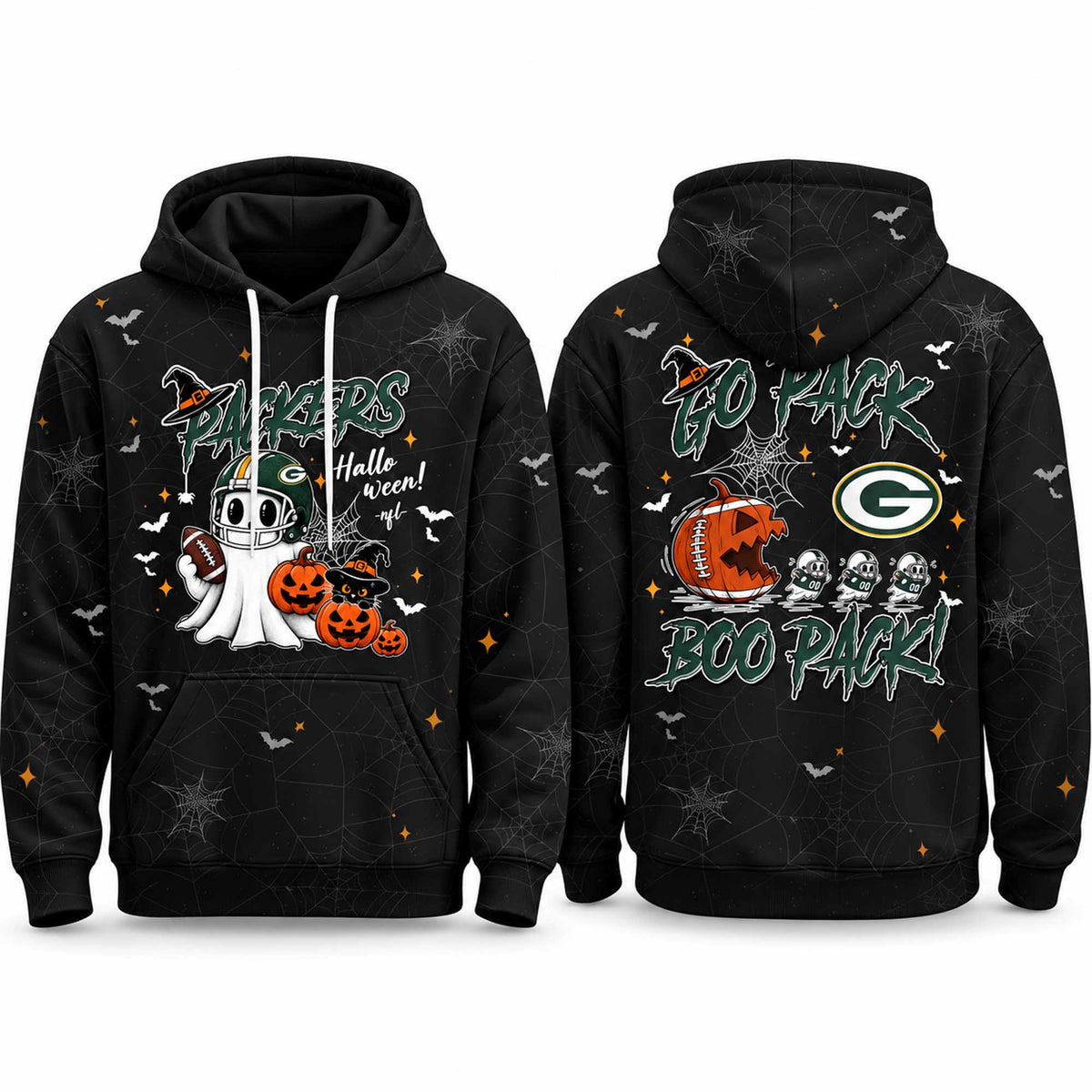 Green Bay Packers Halloween Go Pack Boo Pack Hoodie Green Bay Packers Apparel Fan Gear - Foxy23shop