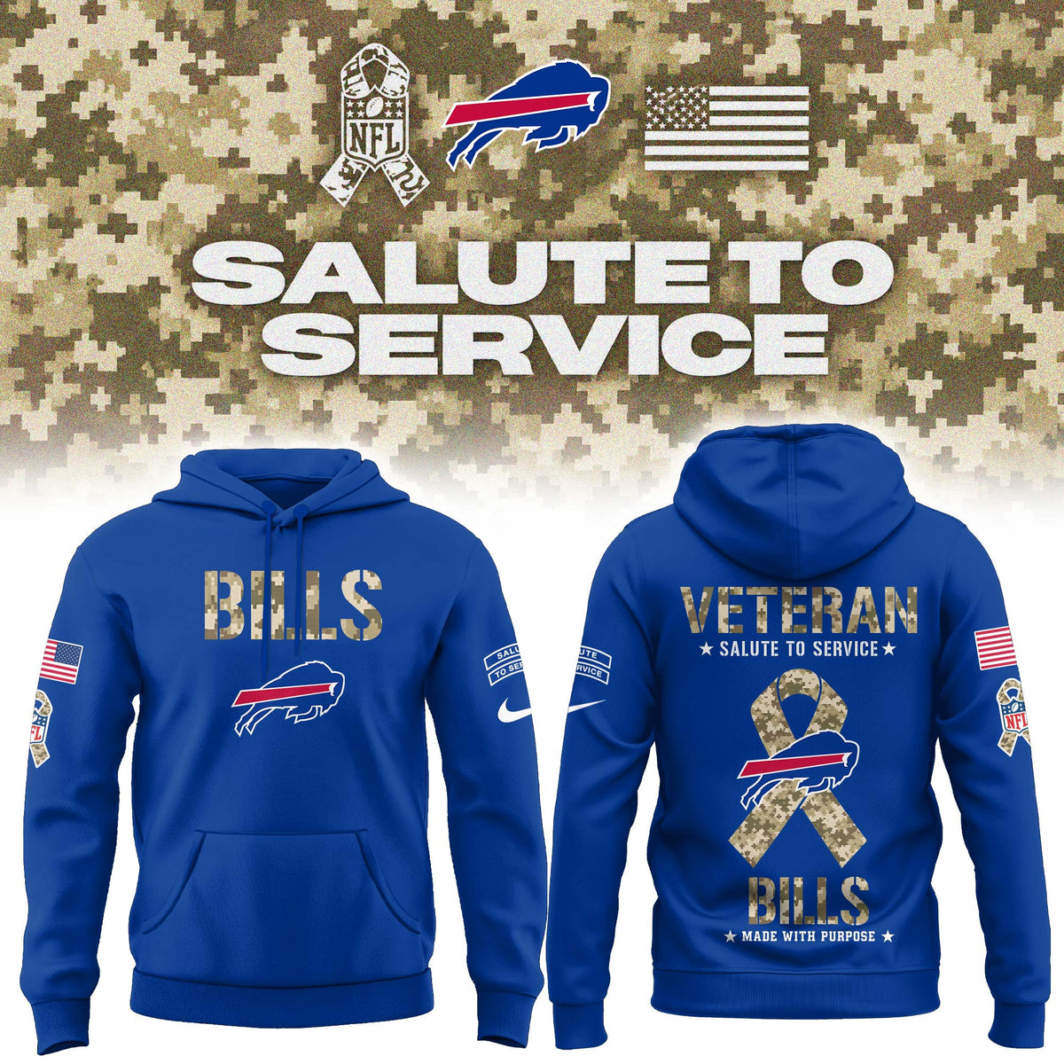 Buffalo Bills Merch Salute To Service Made With Purpose Hoodie Best Fan Gear - Foxy23shop