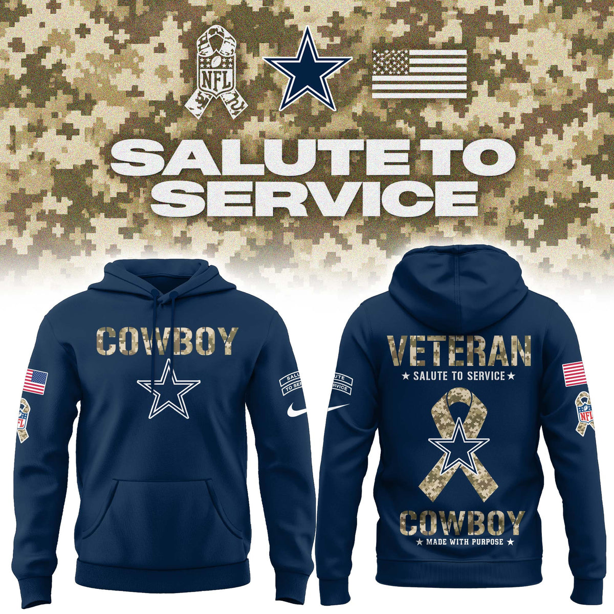 Dallas Cowboys Salute To Service Made With Purpose Hoodie 2026 Cowboys Apparel Fan Gear - Foxy23shop