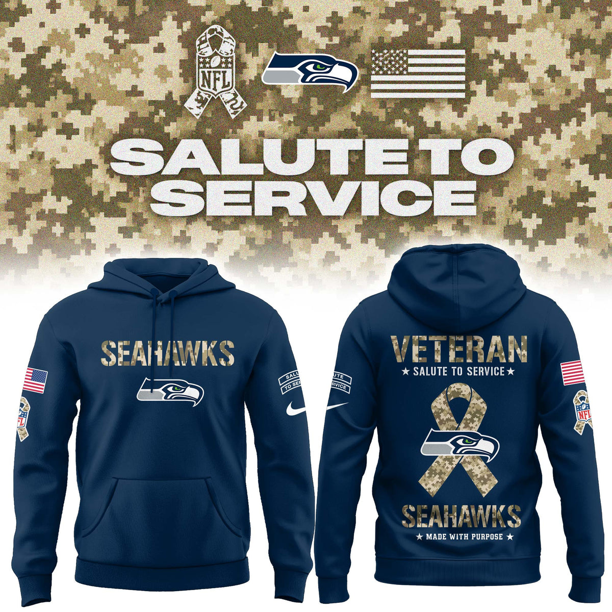 Seattle Seahawks Merch Salute To Service Made With Purpose Hoodie The 12s Gift Ideas - Foxy23shop