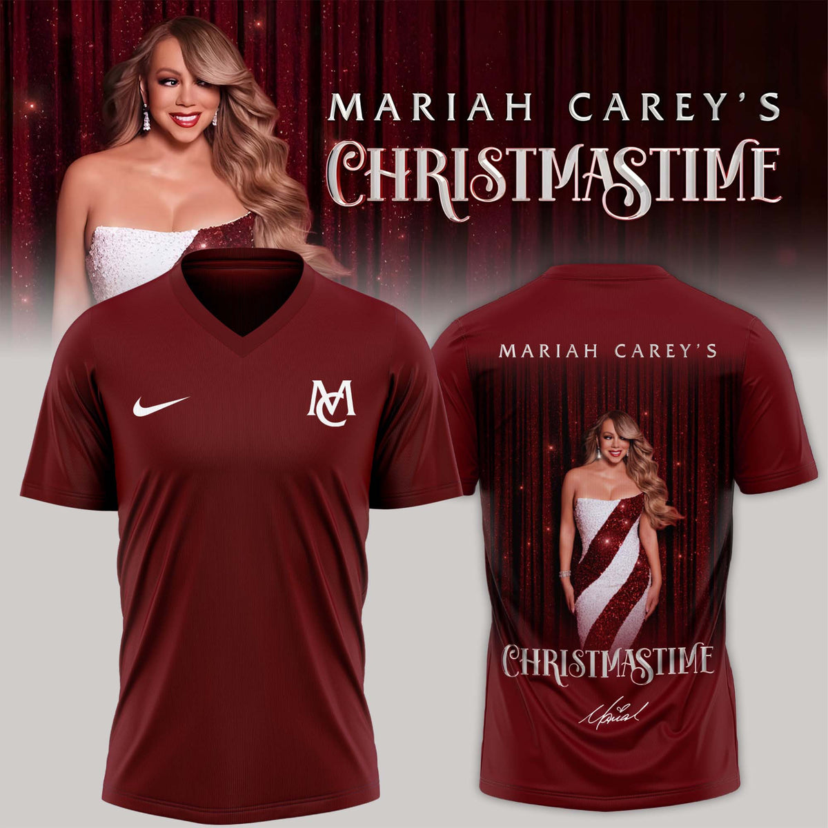 Mariah Careys Merch Christmastime Signed V-Neck Shirt Christmas Gifts For Mariah Carey Music Lover - Foxy23shop