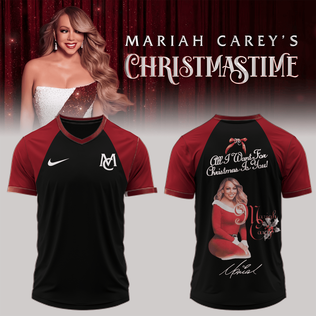 Mariah Careys Merch Christmastime Signature U-Neck Shirt Christmas Gifts For Mariah Carey Fans - Foxy23shop