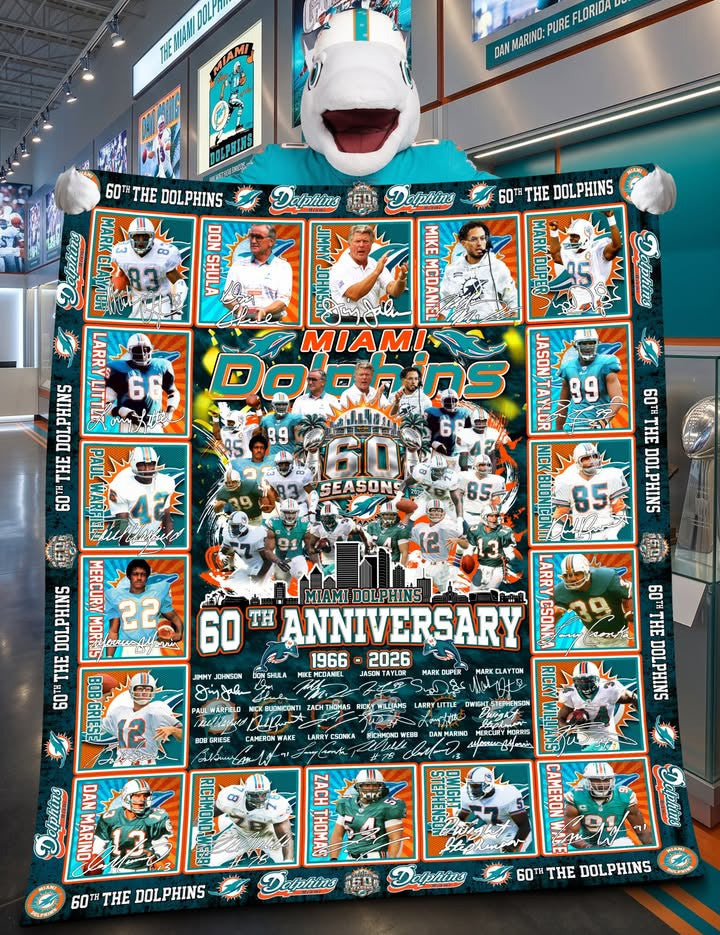 Miami Dolphins 60th Anniversary Commemorative Blanket Miami Dolphins Merch Gifts For Fans - Foxy23shop