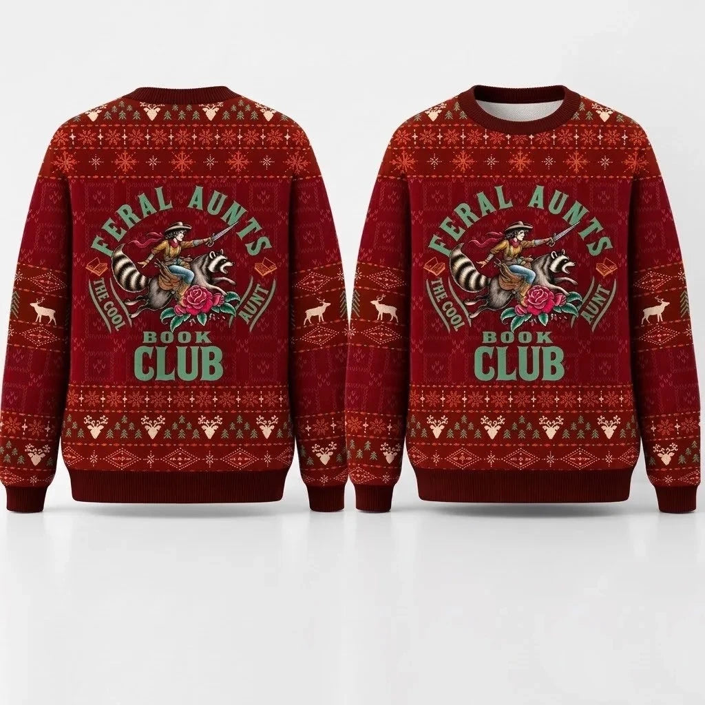 Feral Aunts Book Club Christmas 2026 Ugly Sweater Sweatshirt Christmas Gifts For Book Lovers - Foxy23shop