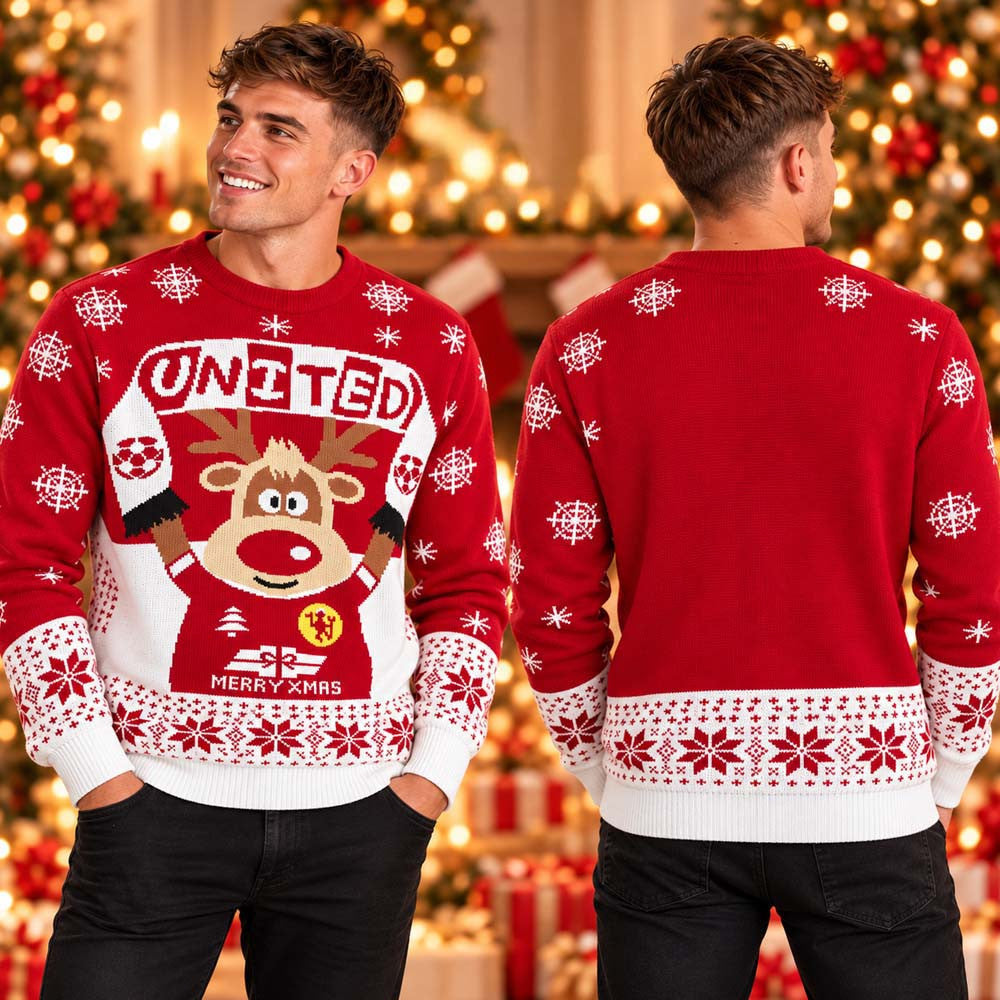 Manchester United Reindeer Merry Xmas Ugly Sweater Manchester United Clothing Xmas Gifts For Fan - Foxy23shop