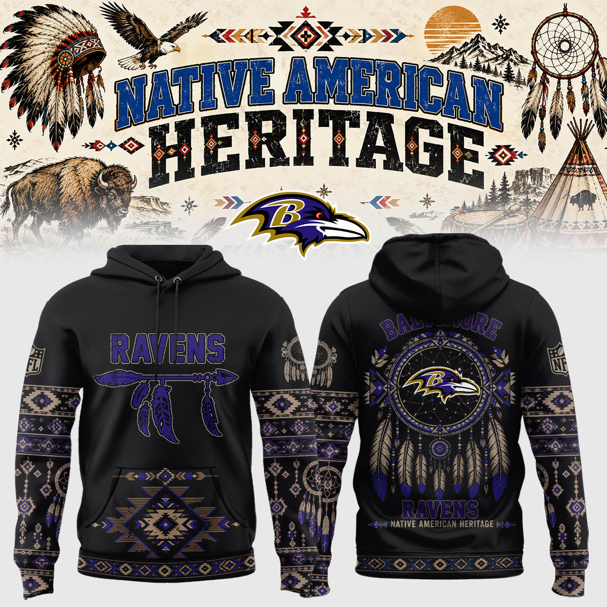 Baltimore Ravens Merch Native American Heritage Football Hoodie Best Gifts For Ravens Flock - Foxy23shop