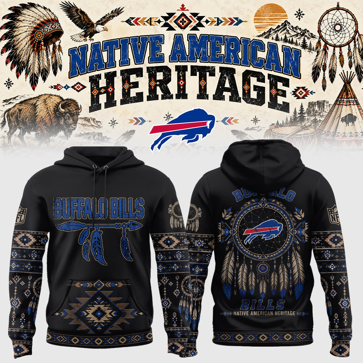 Buffalo Bills Merch Native American Heritage Hoodie Gifts For Bills Mafia - Foxy23shop
