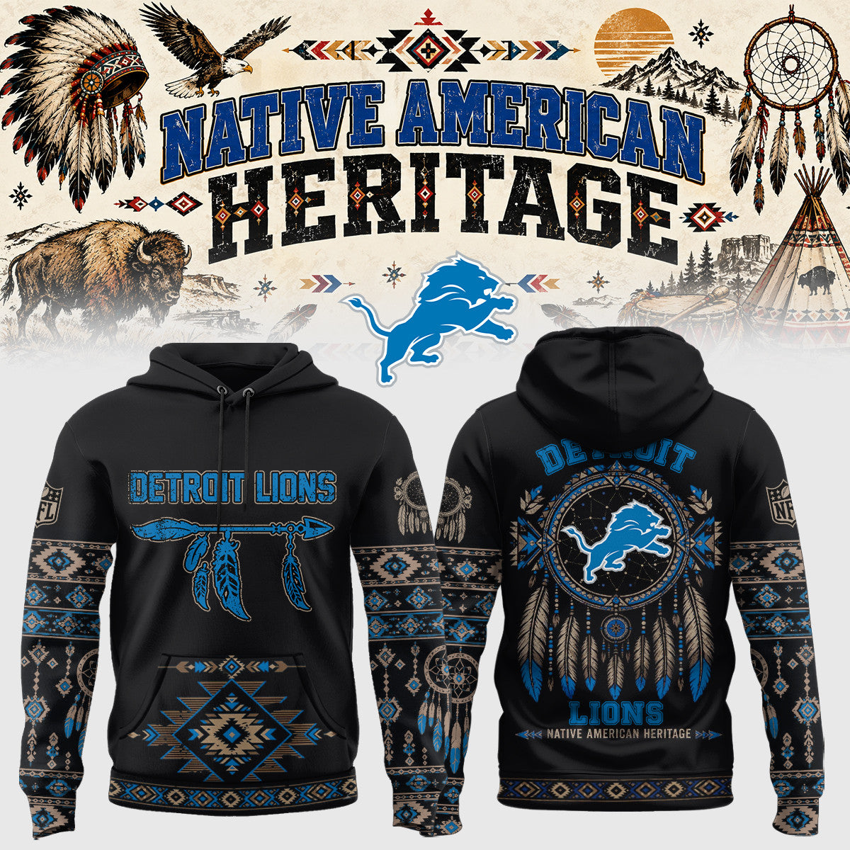 Detroit Lions Merch Native American Heritage Hoodie Presents For One Pride - Foxy23shop