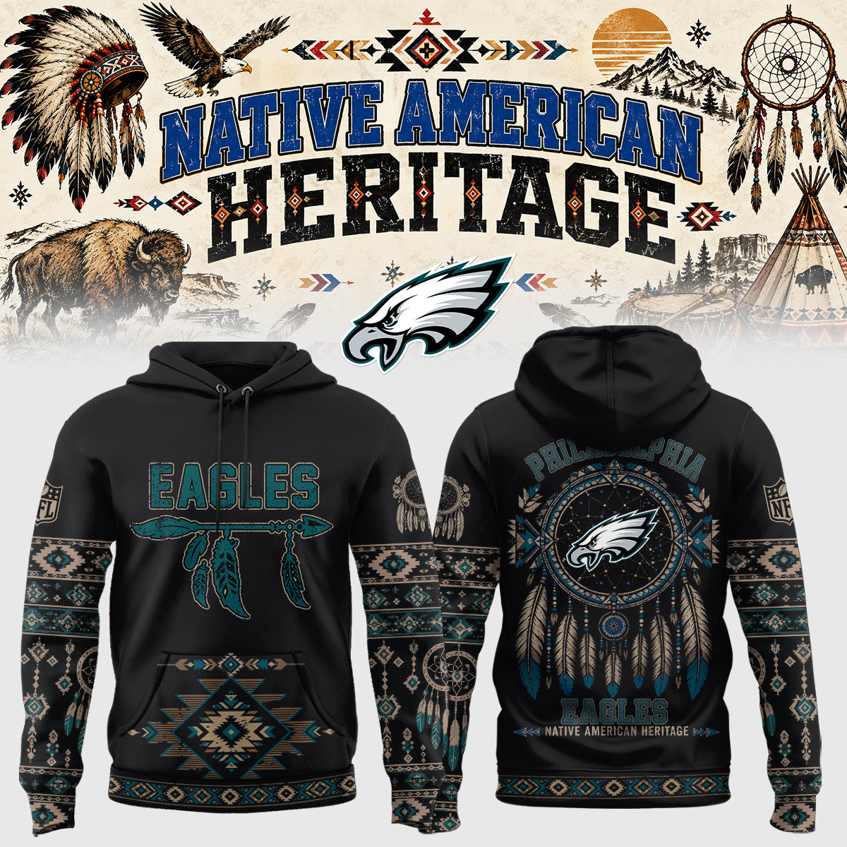Philadelphia Eagles Merch Native American Heritage Hoodie Gifts For Eagles Fans - Foxy23shop