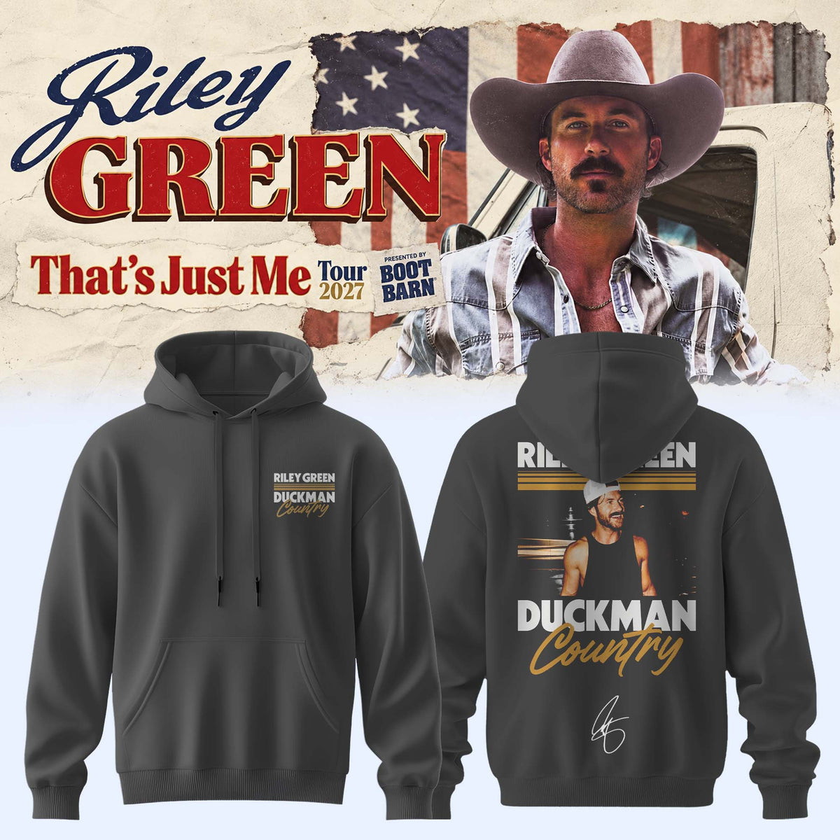 Riley Green Merch Thats Just Me Tour 2027 Signed Hoodie Best Riley Green Apparel Best Gift - Foxy23shop
