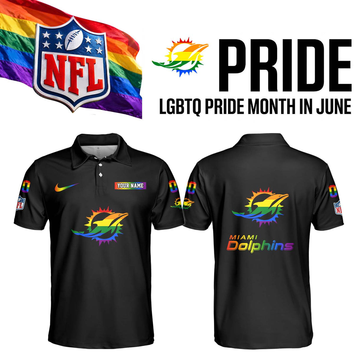 Custom Miami Dolphins Merch LGBTQ Pride Month Polo Shirt 2026 Dolphins Apparel - Foxy23shop