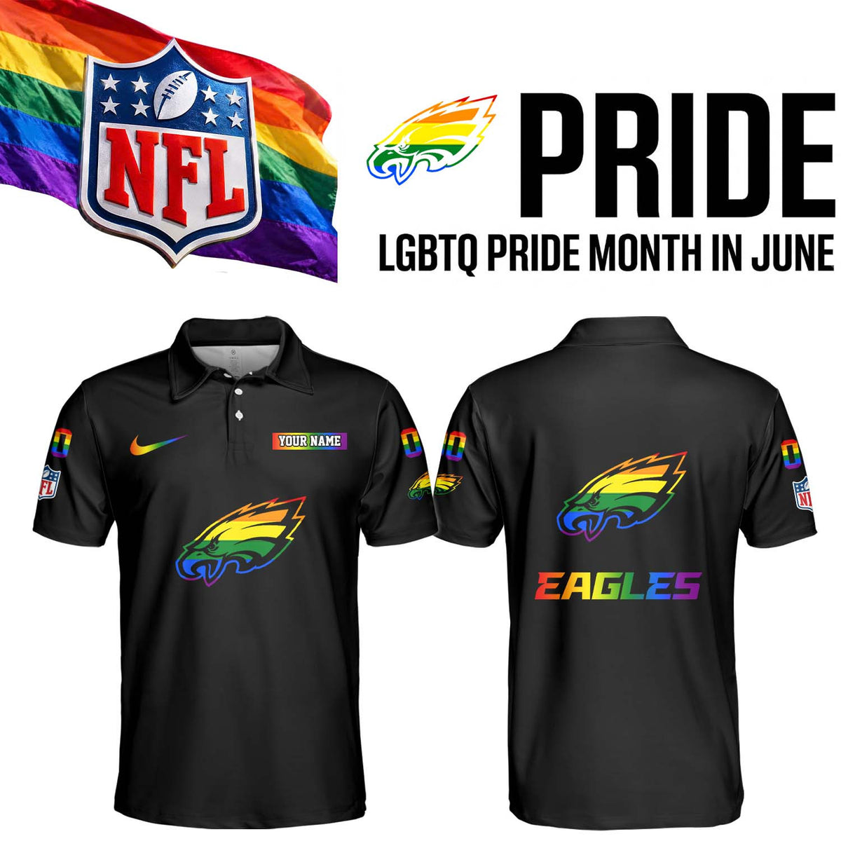 Custom Philadelphia Eagles Merch LGBTQ Pride Month Polo Shirt Eagles Fan Gifts - Foxy23shop