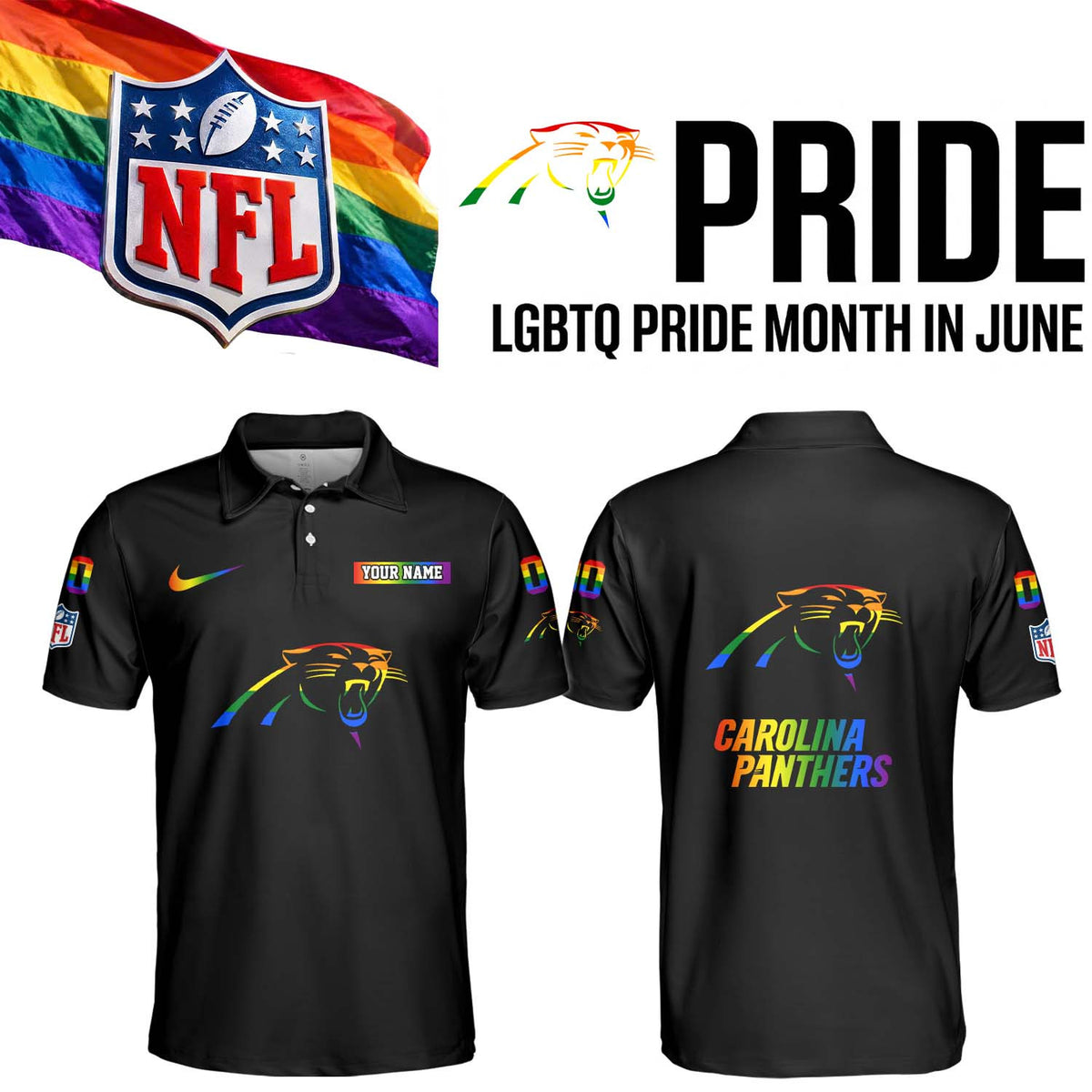 Personalized Carolina Panthers Merch LGBTQ Pride Month Polo Shirt Presents For Him - Foxy23shop