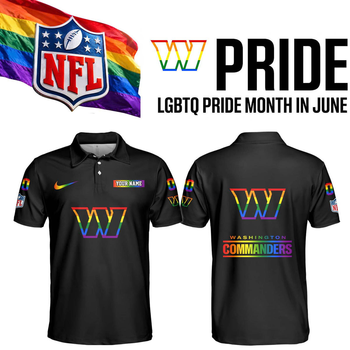 Personalized Washington Commanders Merch LGBTQ Pride Month Polo Shirt 2026 Commanders Apparel - Foxy23shop