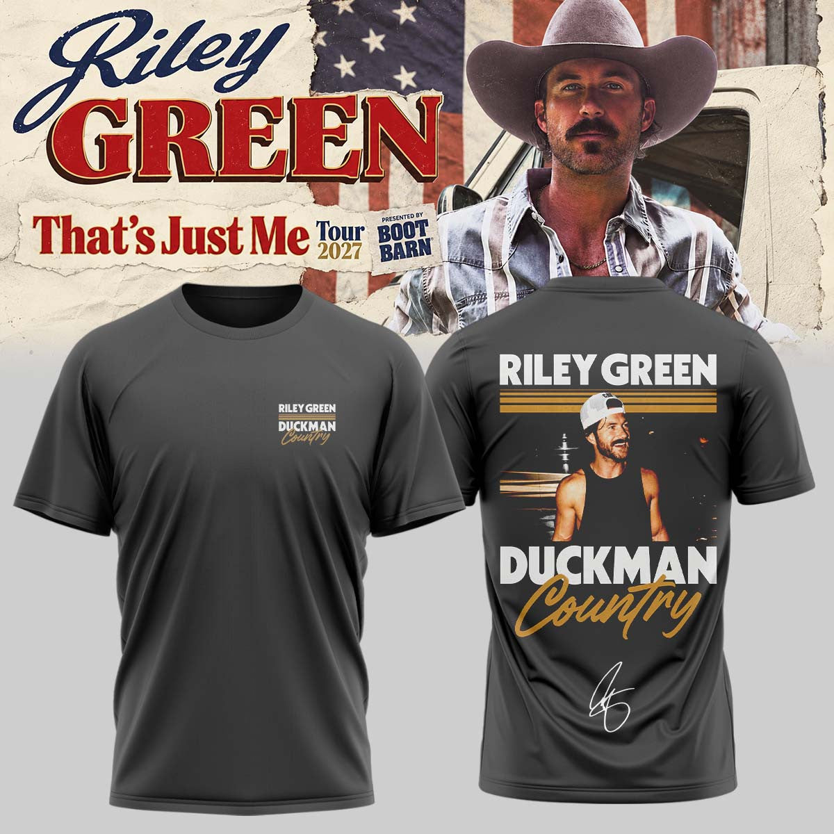 Riley Green Merch Thats Just Me Tour 2027 Signature T-Shirt Gifts For Brother - Foxy23shop