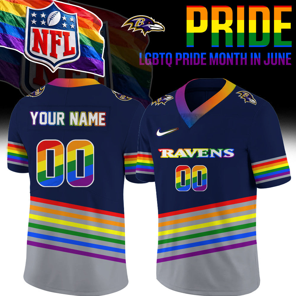 Custom Baltimore Ravens Merch LGBTQ Pride Month Jersey Best Gifts For Ravens Flock - Foxy23shop