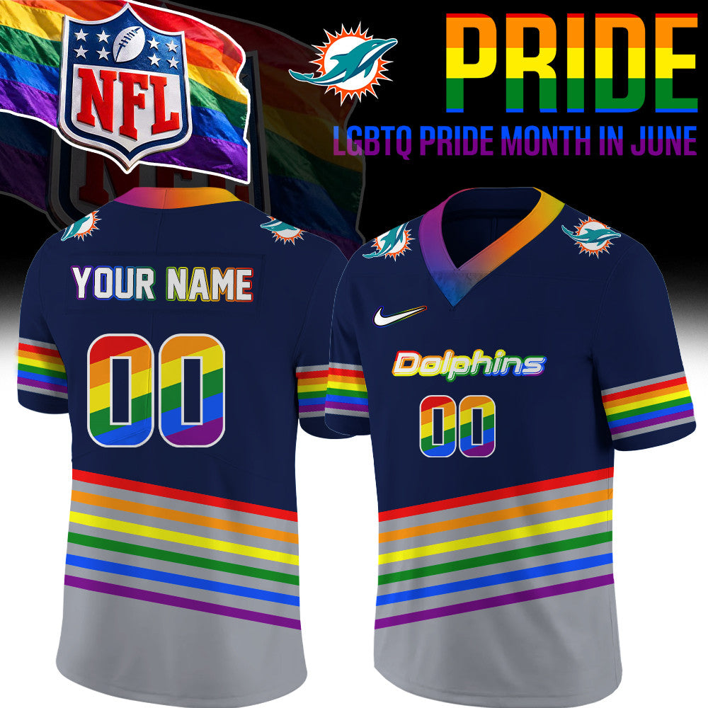 Custom Miami Dolphins Merch LGBTQ Pride Month Jersey Presents For DolFans - Foxy23shop