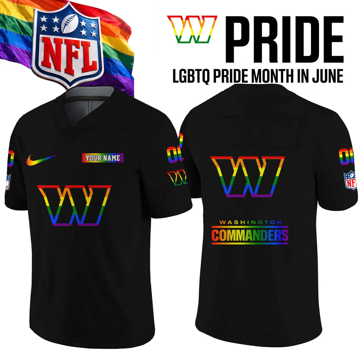 Custom Washington Commanders Merch LGBTQ Pride Month Jersey Presents For Fans - Foxy23shop