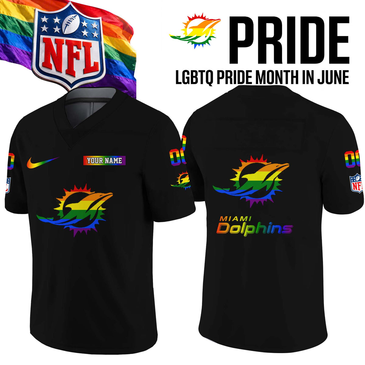 Personalized Miami Dolphins Merch LGBTQ Pride Month Jersey Best Gifts For Dolfans - Foxy23shop