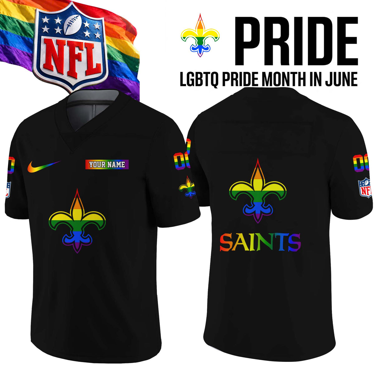 Personalized New Orleans Saints Merch LGBTQ Pride Month Jersey Gift Ideas For Gay Friends - Foxy23shop
