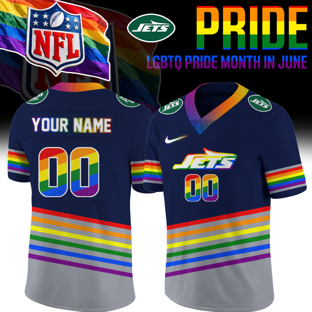 Personalized New York Jets Merch LGBTQ Pride Month Jersey NY Jets Apparel Fan Gear - Foxy23shop