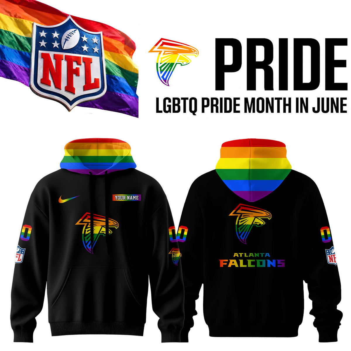 Custom Atlanta Falcons Merch LGBTQ Pride Month Hoodie Presents For Fan - Foxy23shop