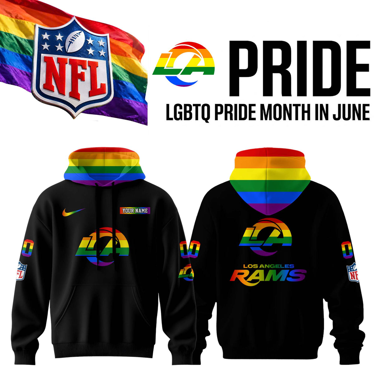 Custom Los Angels Rams Merch LGBTQ Pride Month Hoodie Best Fan Gears - Foxy23shop