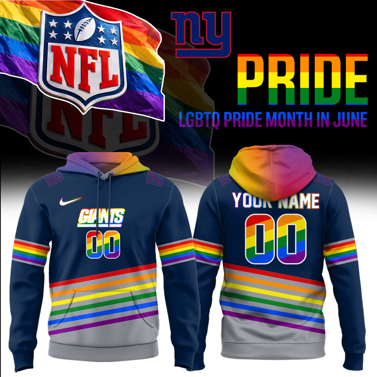 Custom New York Giants Merch LGBTQ Pride Month Hoodie Football Fan Gear - Foxy23shop