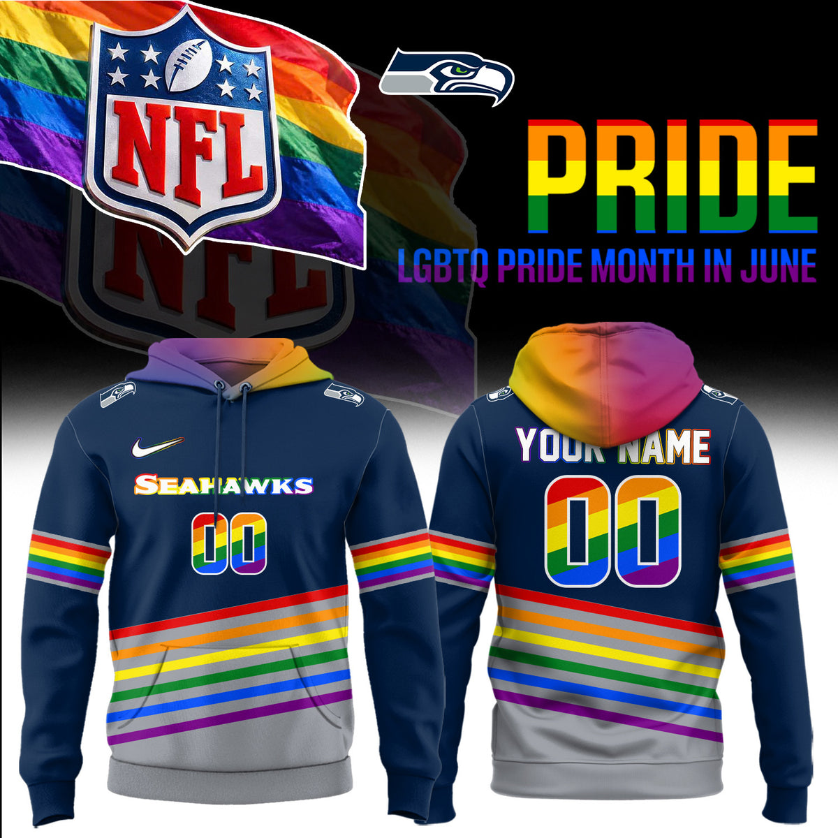 Custom Seattle Seahawks Merch LGBTQ Pride Month Hoodie Best Gifts For The 12s - Foxy23shop