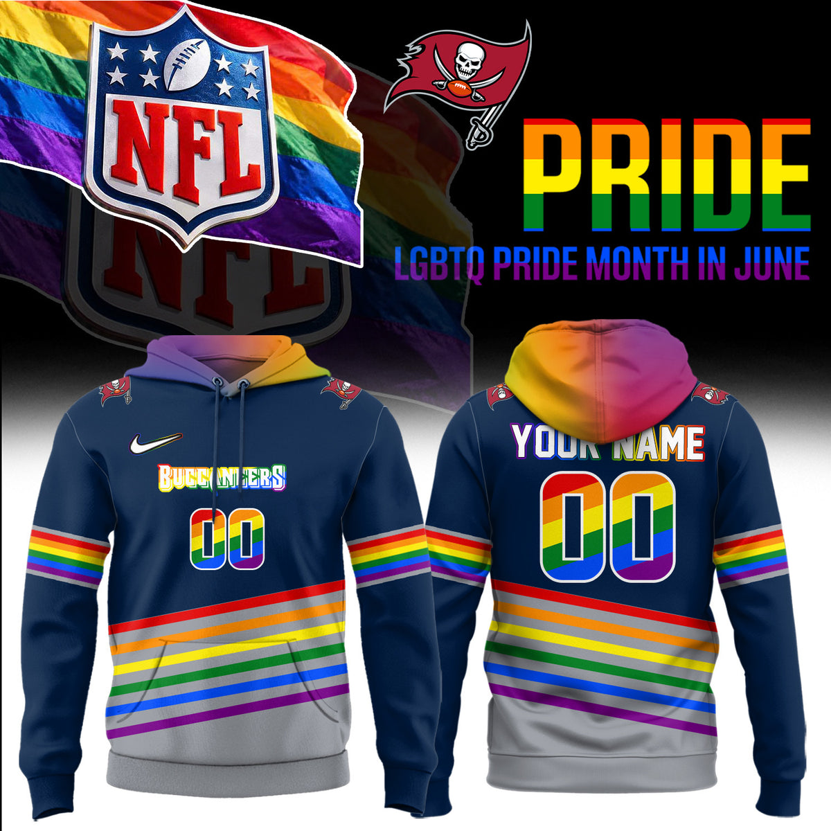 Custom Tampa Bay Buccaneers Merch LGBTQ Pride Month Hoodie Unique Gifts For Boyfriend - Foxy23shop