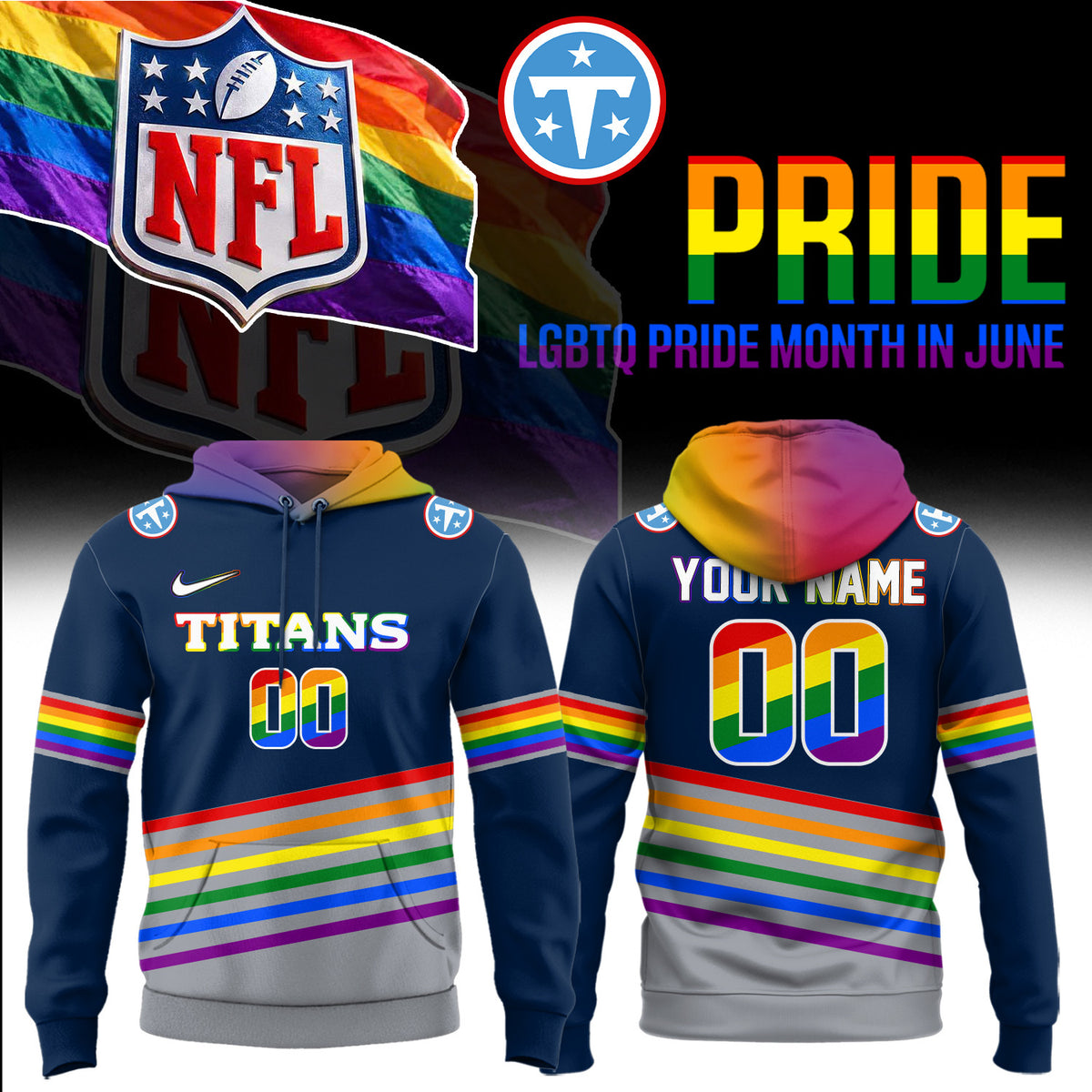 Custom Tennessee Titans Merch LGBTQ Pride Month Hoodie Unique Fans Gifts - Foxy23shop