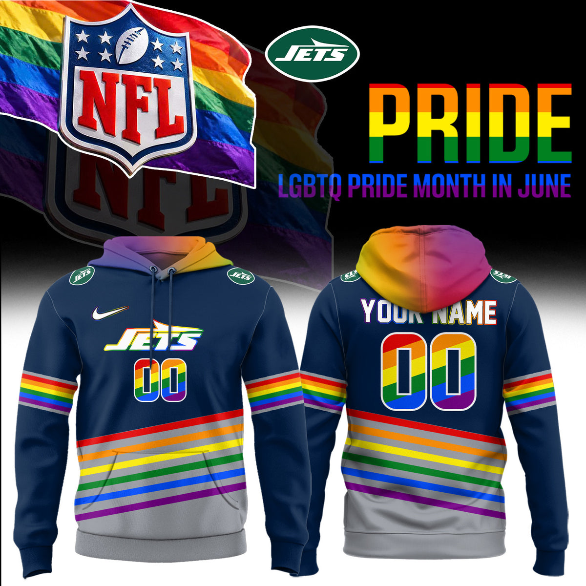 Personalized New York Jets Merch LGBTQ Pride Month Hoodie Gifts For Jets Fans - Foxy23shop