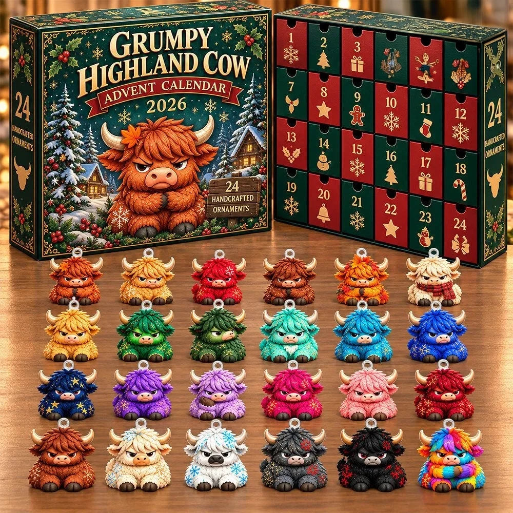 Grumpy Highland Cow Christmas 2026 Advent Calendar Christmas Countdown Xmas Gifts Ideas - Foxy23shop