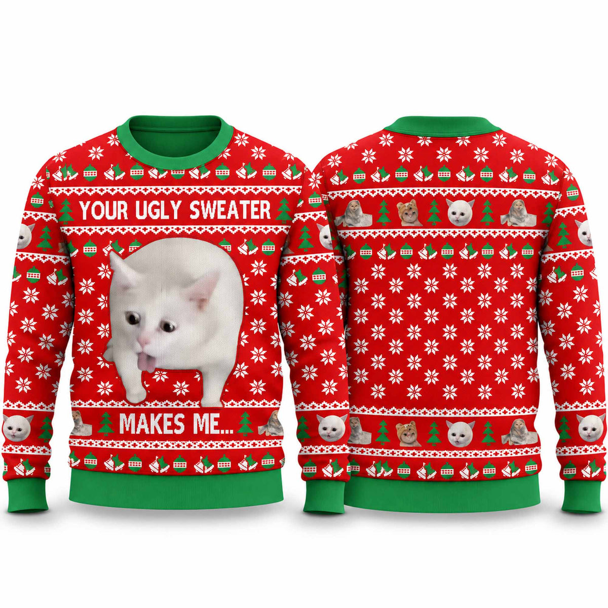 Christmas Makes Me Cat Vomit Ugly Sweater Funny Xmas Clothing Humorous Gifts - Foxy23shop