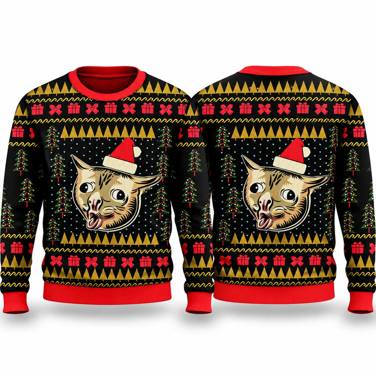 Christmas Coughing Cat Ugly Sweater Funny Xmas Clothing Gifts For Meme Lovers - Foxy23shop