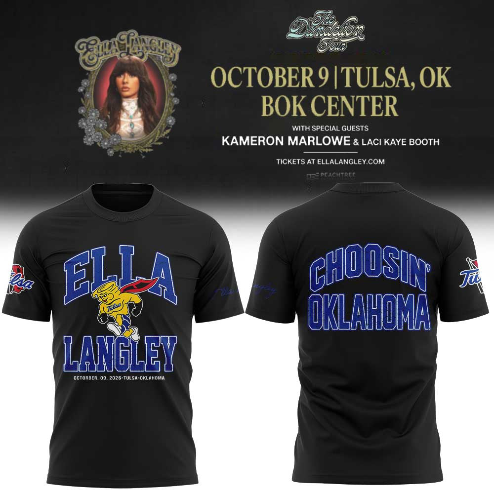Ella Langley X Tulsa Golden Hurricane The Dandelion Tour 2026 T-Shirt Unique Gifts For Ella Langley Fans - Foxy23shop