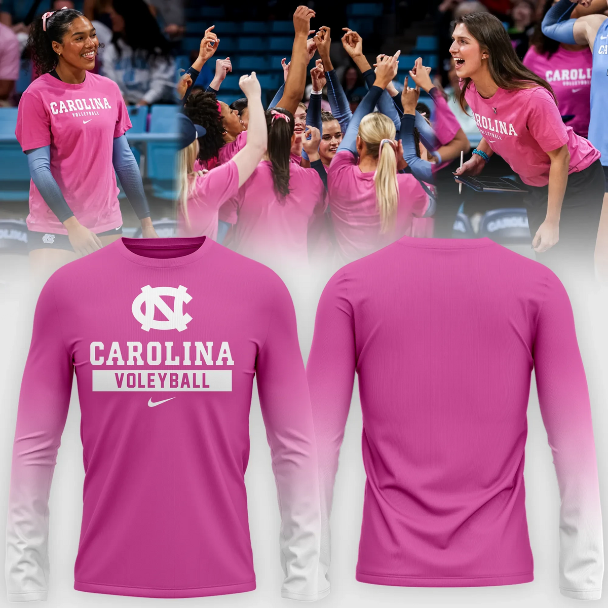 North Carolina Tar Heels Pink Out Volleyball Long Sleeve Shirt Gifts For Volleyball Lover - Foxy23shop