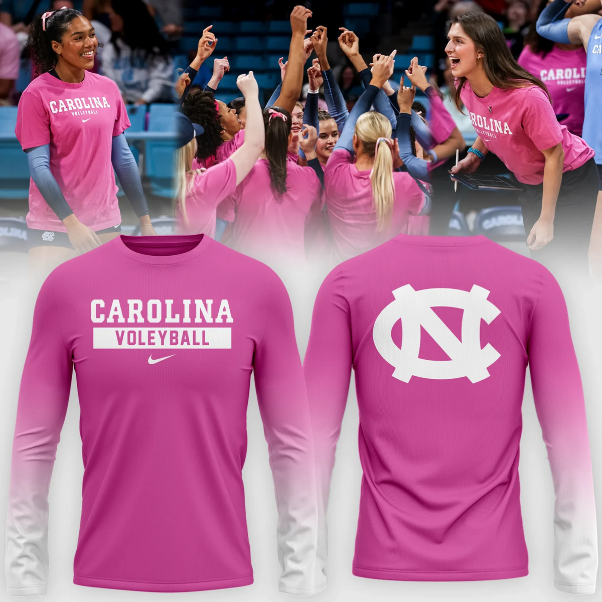 North Carolina Tar Heels Pink Out Volleyball Long Sleeve Shirt Volleyball Lover Gifts - Foxy23shop
