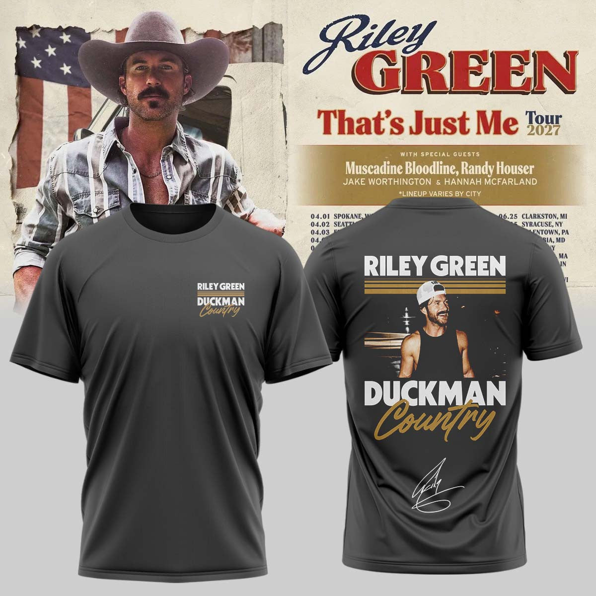 Riley Green That's Just Me Tour 2026 Signature T-Shirt Riley Green Clothes Presents For Him - Foxy23shop