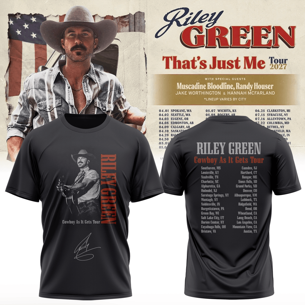 Riley Green That's Just Me Tour 2026 Signed Shirt Riley Green Merch Gift For Fan - Foxy23shop