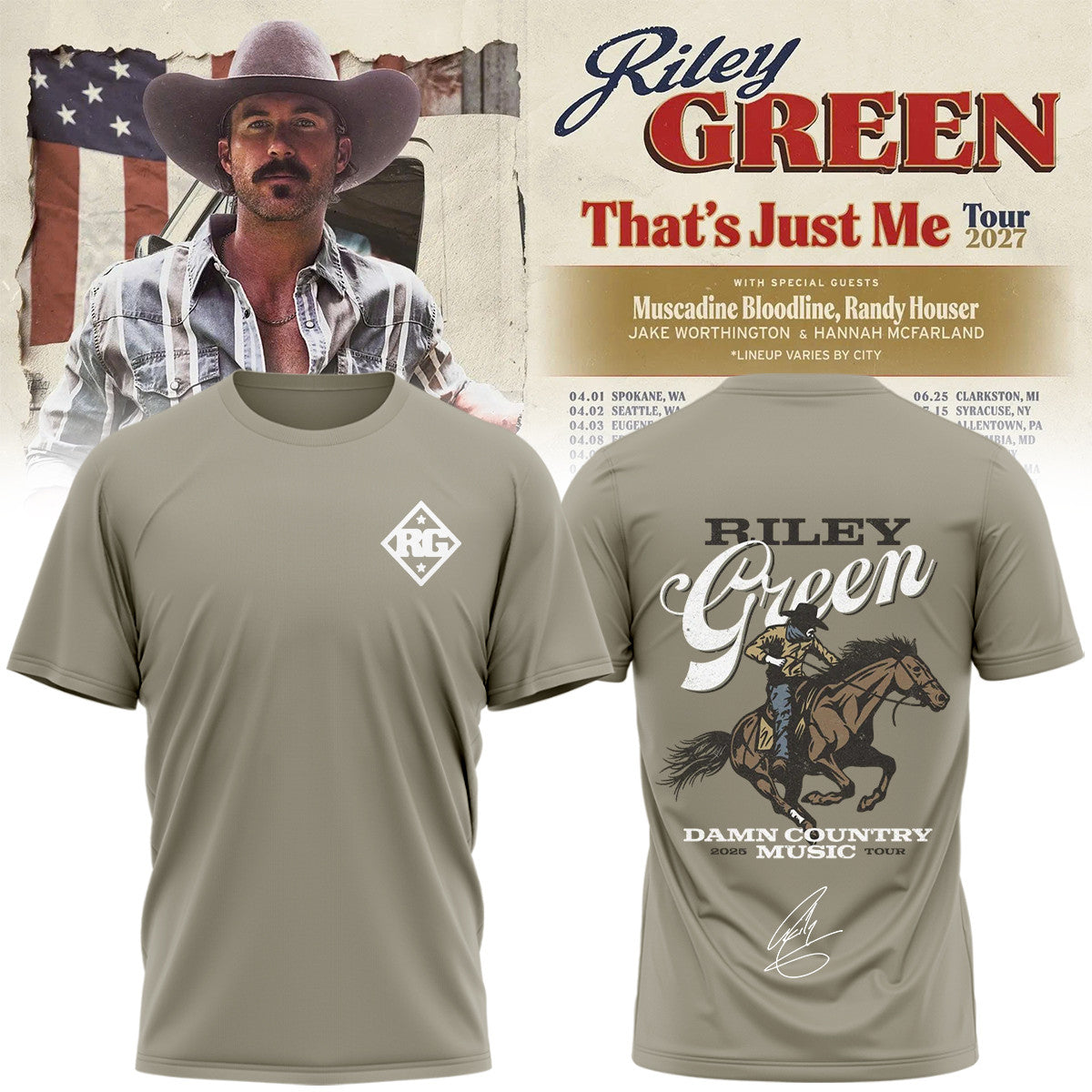 Riley Green That's Just Me Tour 2026 T-Shirt Riley Green Merch Country Lover Gifts - Foxy23shop