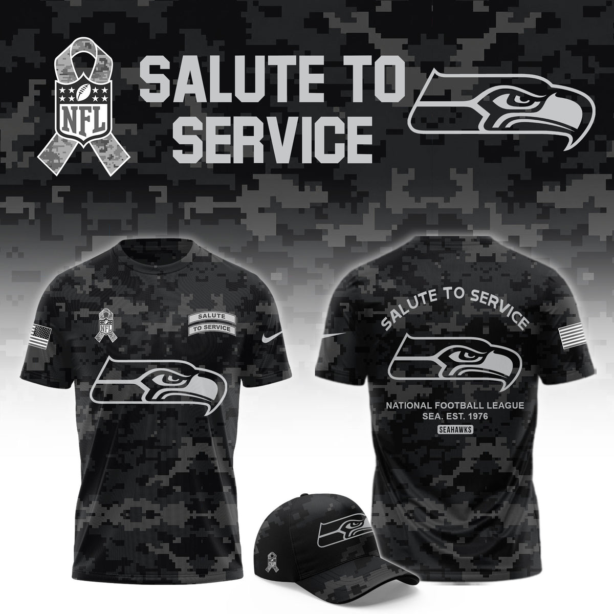 Seattle Seahawks 2026 Salute To Service Shirt Seattle Seahawks Merch Gifts For The 12s - Foxy23shop