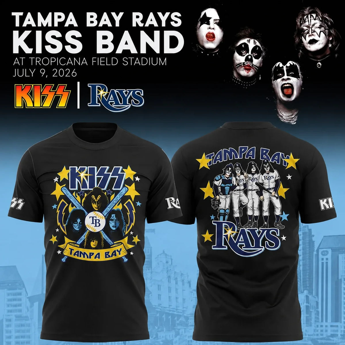 Tampa Bay Rays X KISS Merch Forever Band Tour 2026 T-Shirt Gifts For Rock Lovers - Foxy23shop