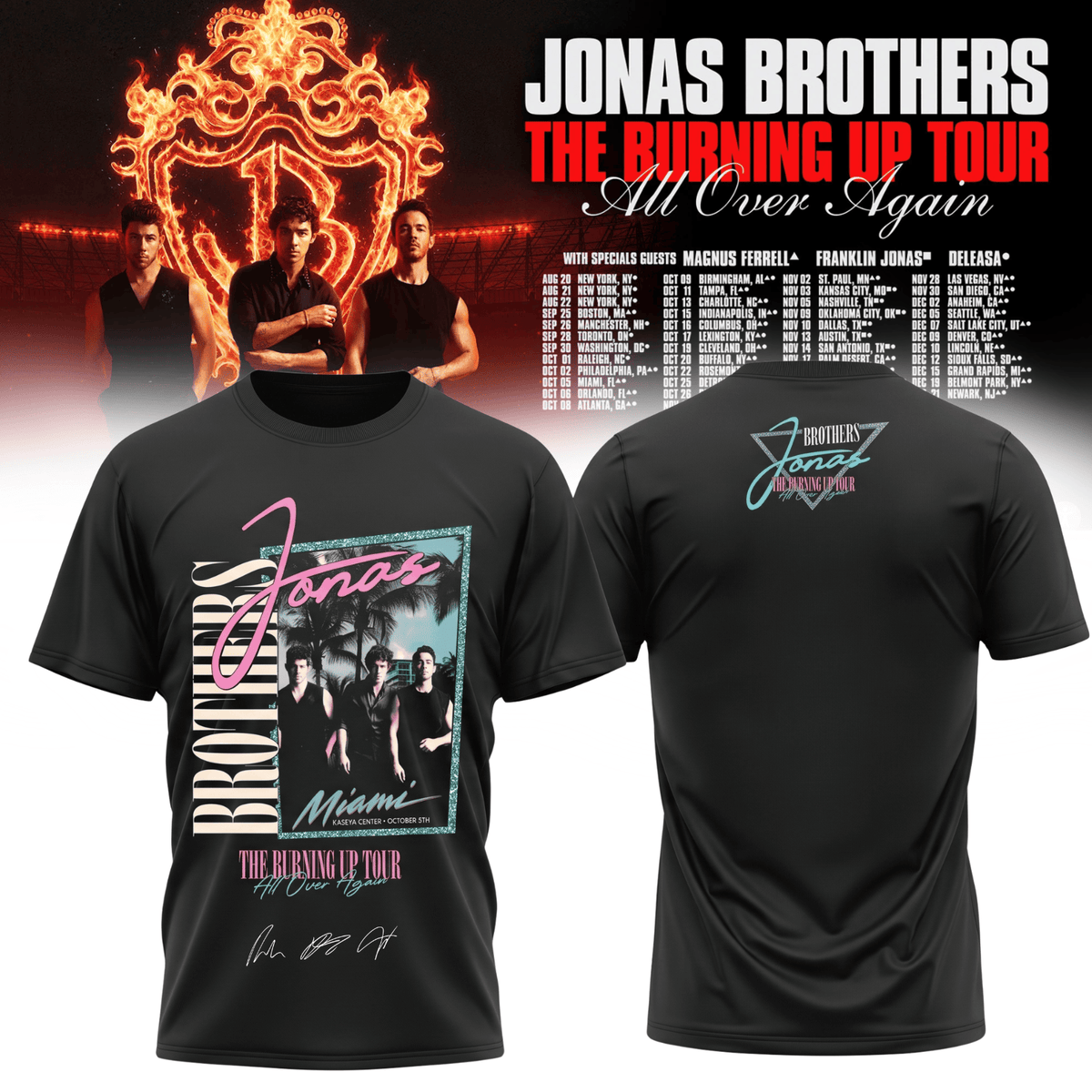 Jonas Brothers Merch The Burning Up Tour All Over Again 2026 T-Shirt Presents For Fan - Foxy23shop