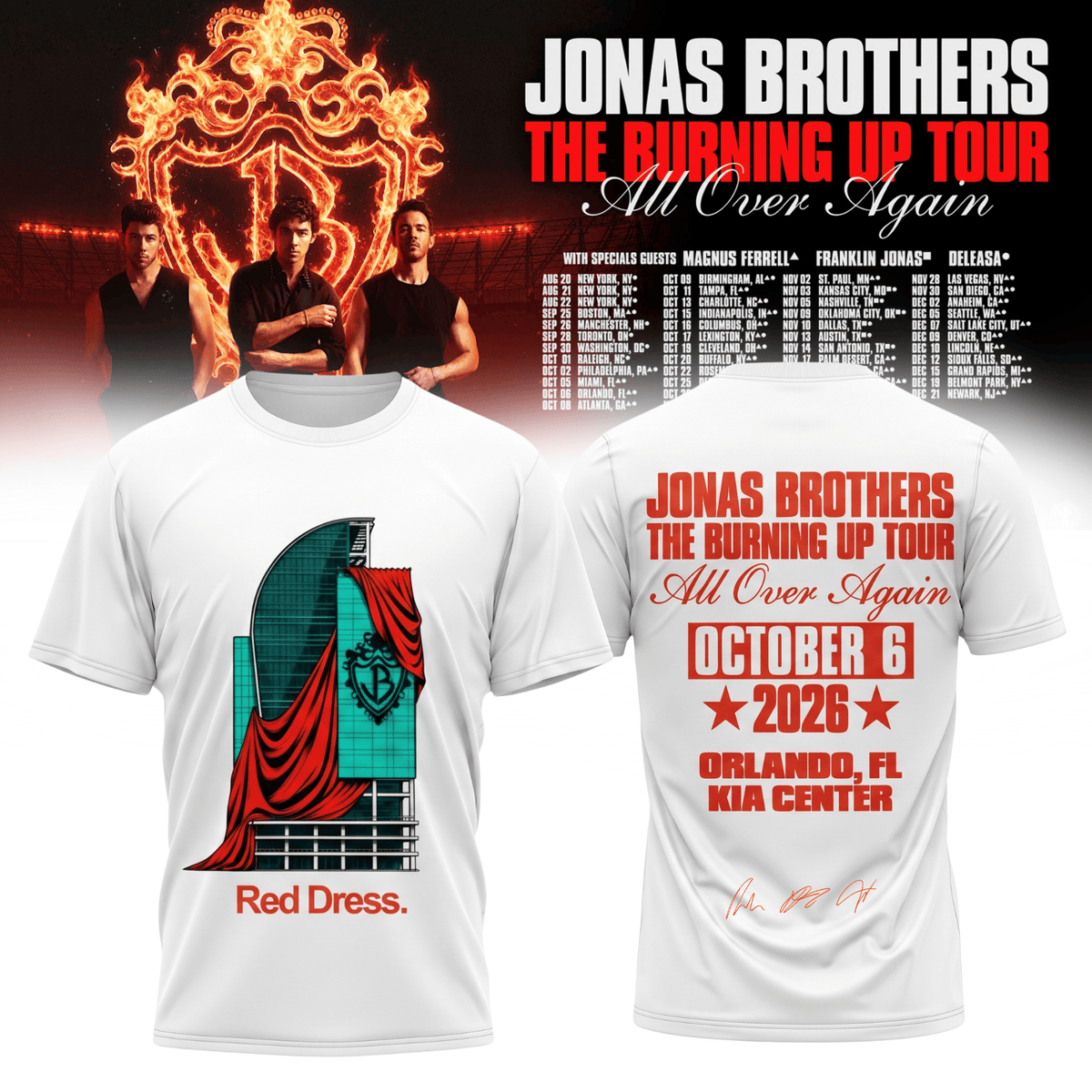 Jonas Brothers Merch The Burning Up Tour All Over Again 2026 T-Shirt Fans Gifts - Foxy23shop