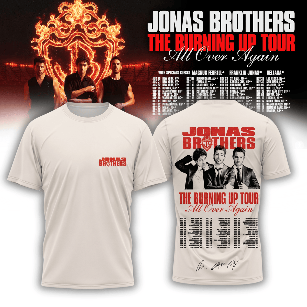 Jonas Brothers Merch The Burning Up Tour All Over Again 2026 Shirt Jonas Brothers Lover Gifts - Foxy23shop
